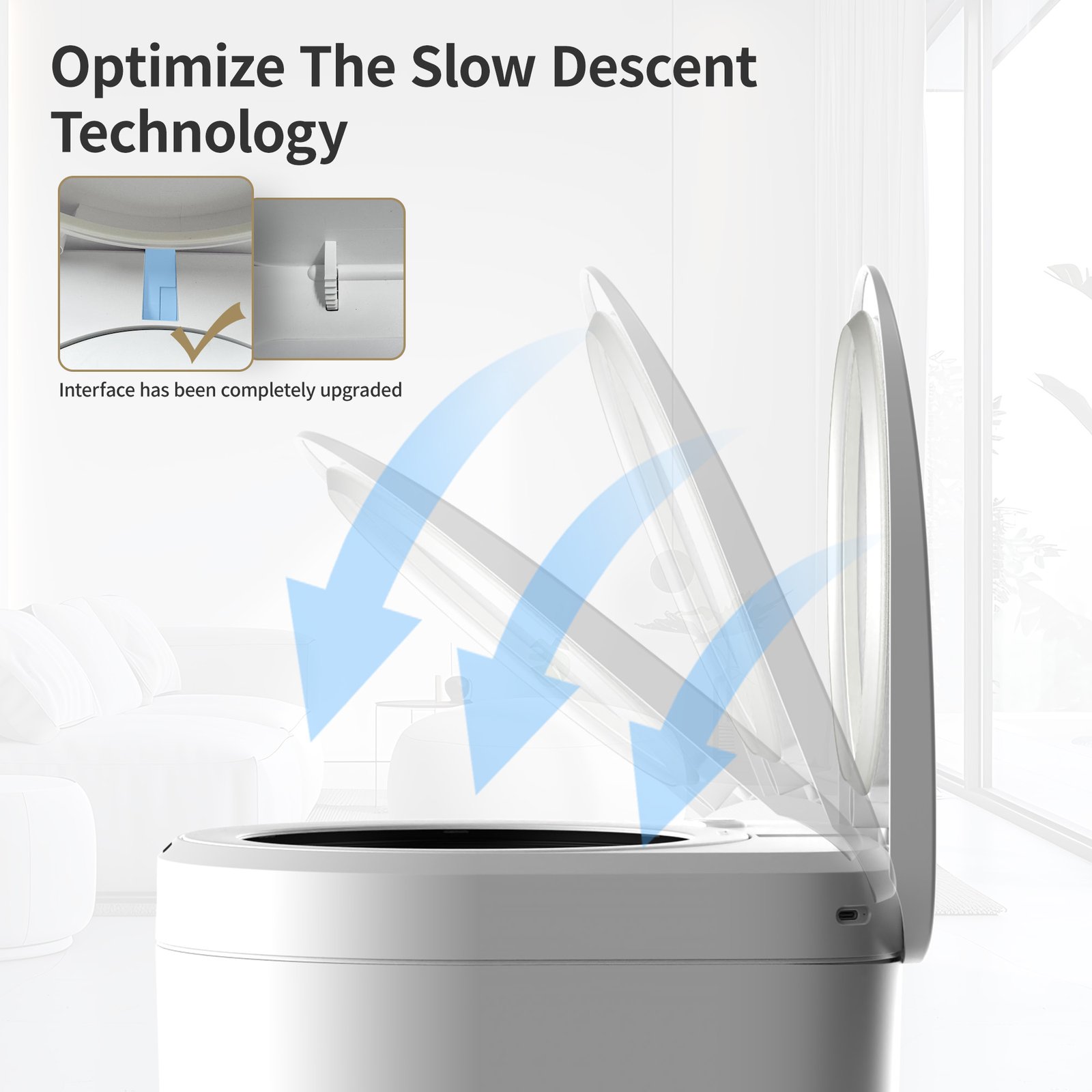 Damped slow descent soft-closing lid mechanism